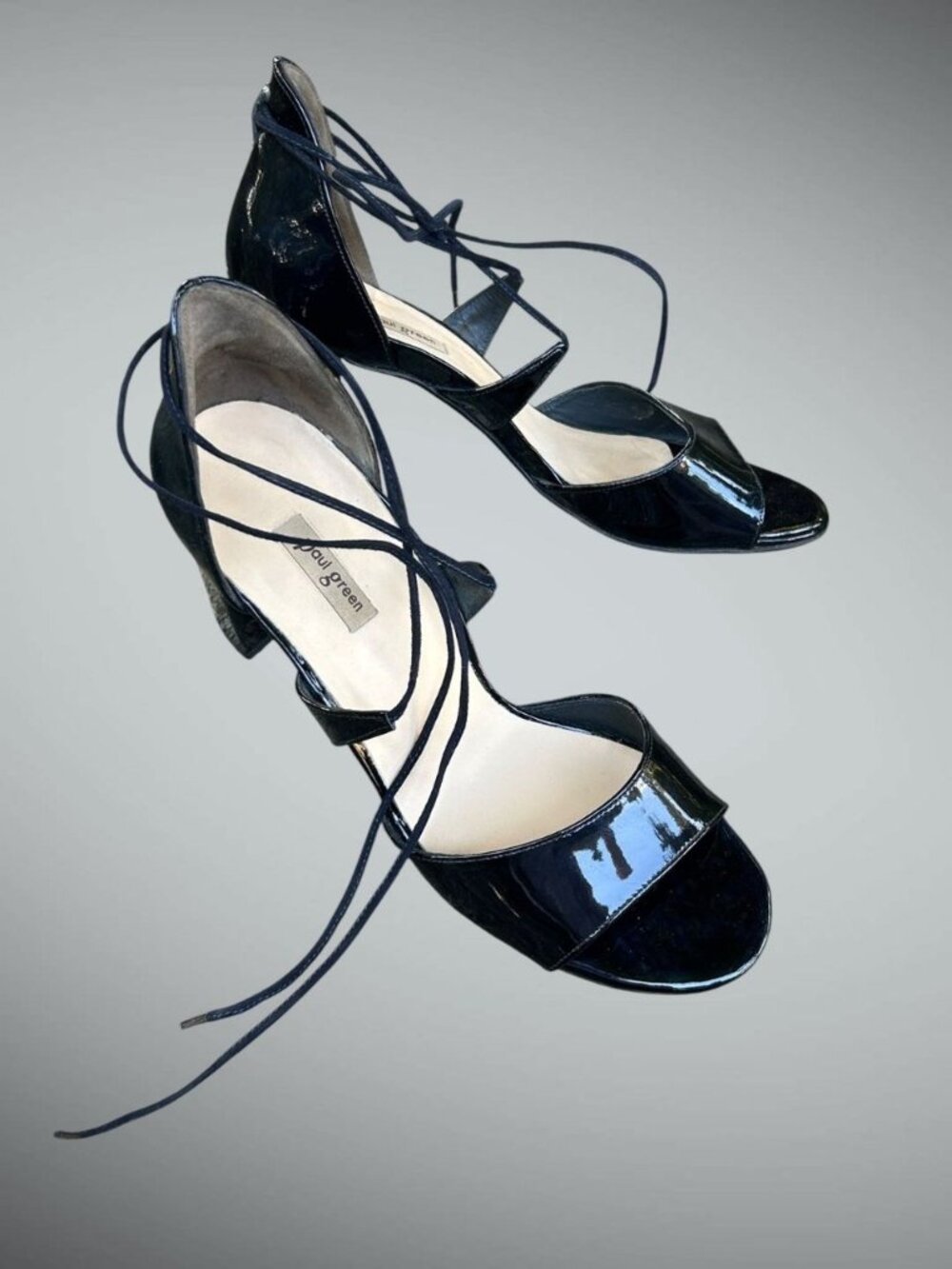 Paul Green Black Patent Leather Lace Up Ankle Strap Sandals Size UK 7 US 9.5